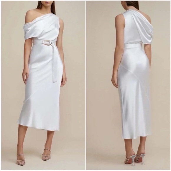 Acler Boise Satin Asymmetrical One Shoulder Midi Dress White NWT -  coffeafoods.com